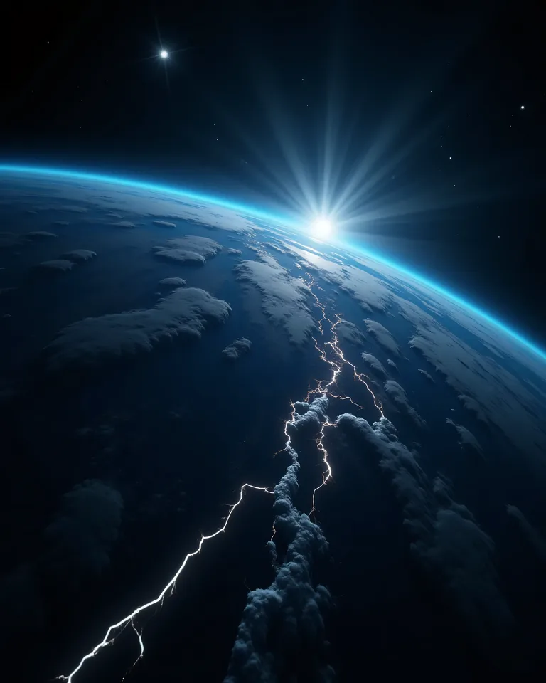 Blue Earth seen from space beneath a rising sun